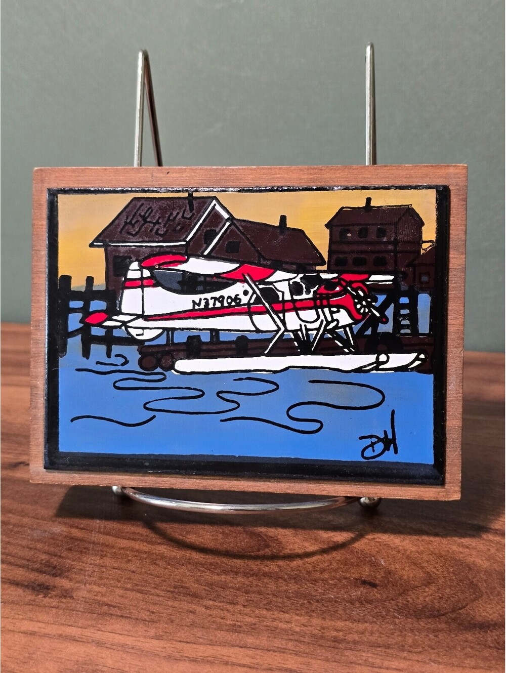 Vintage Bush Pilot Seaplane Wood Block Plaque, Floatplane Dock Art